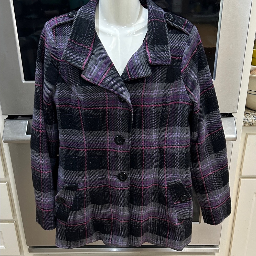Say What? Black and Pink Plaid Pea Coat